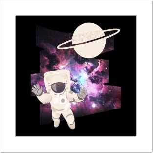 Floating astronaut Ufo alien abduction funny cute spaceship moon mars cosmic space Posters and Art